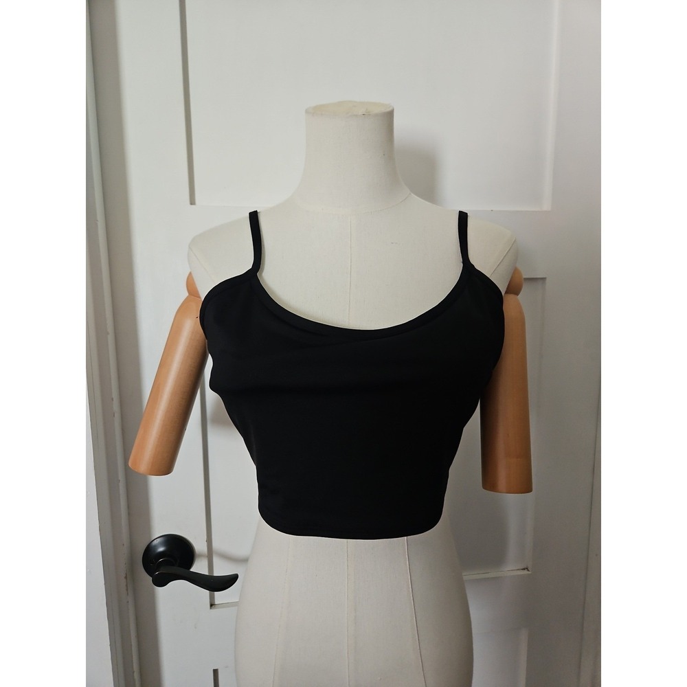 Victoria's Secret PINK Active Black Crop Tank Top Sports Bra Removable Pads Larg
